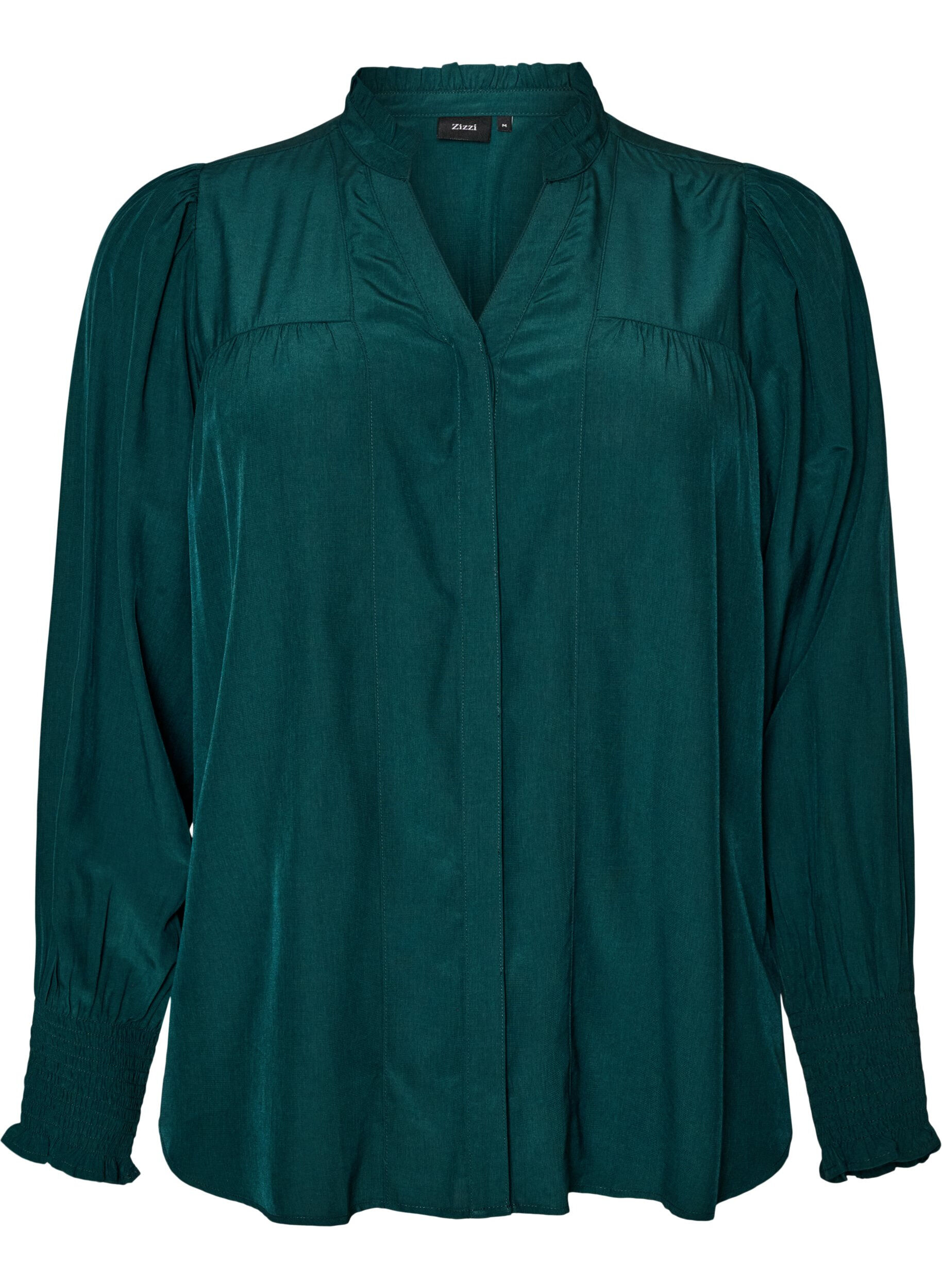 ZizziBluse mit R&uuml;schenkragen und Raffung, Gr&uuml;n, Packshot image number 0