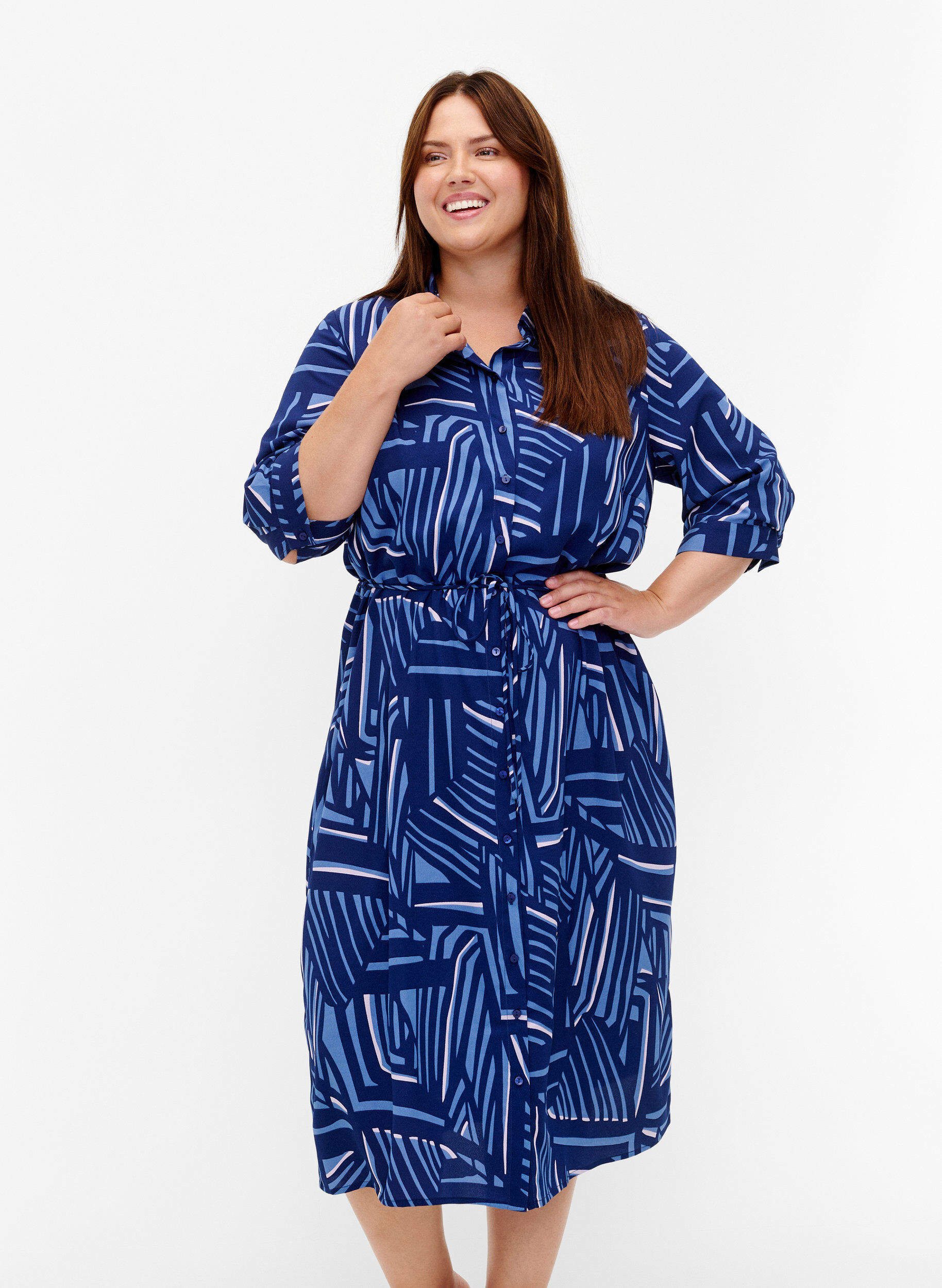 Zizzi FLASH - Hemdkleid mit Print, Medieval Blue AOP, Model image number 0