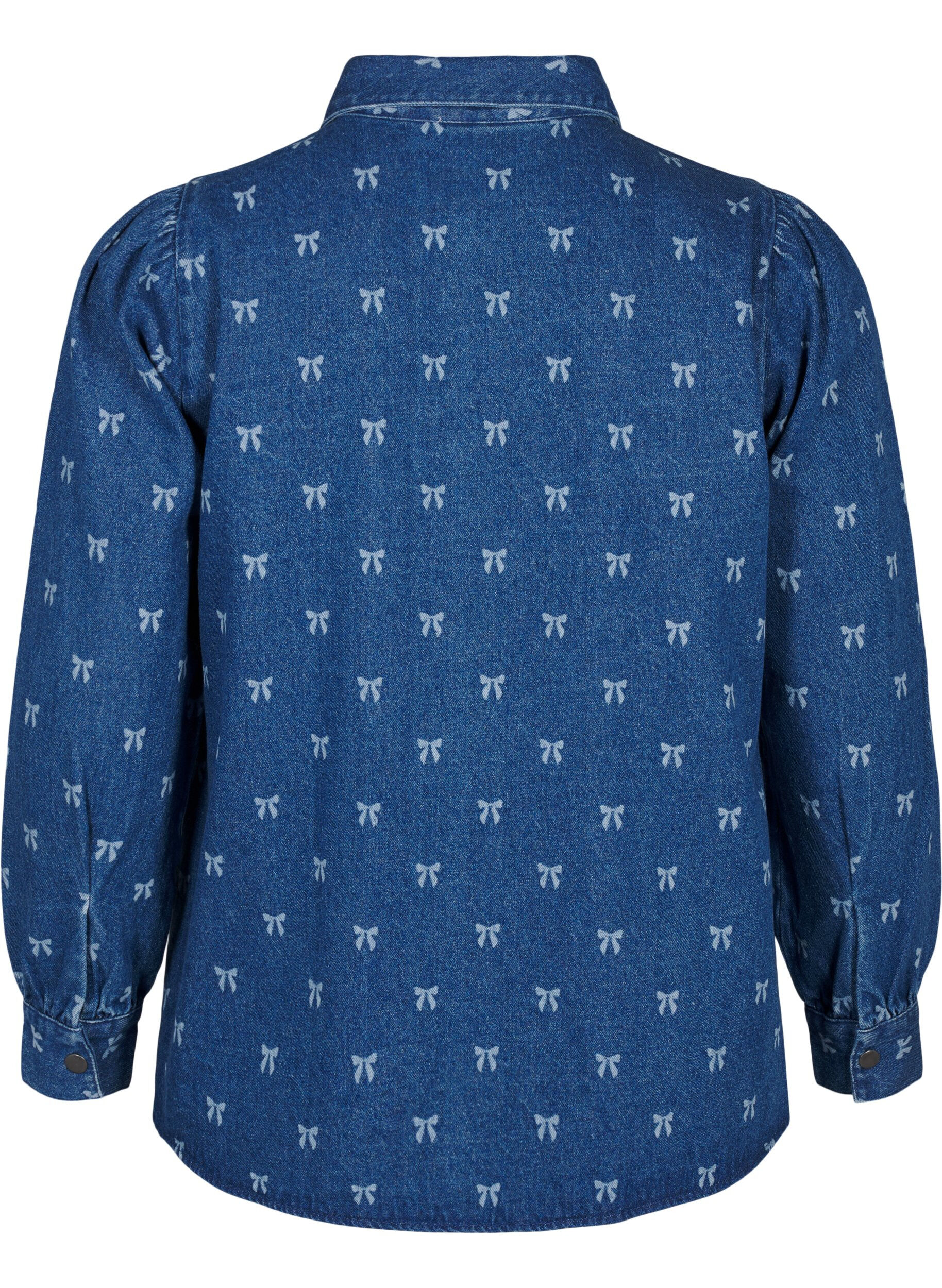 Zizzi Jeanshemd mit Herzen, Denim Blue W. Wh.Bow, Packshot image number 1