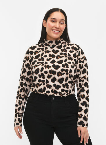 FLASH - Langärmelige Bluse mit Rollkragen, Leopard AOP, Model image number 0