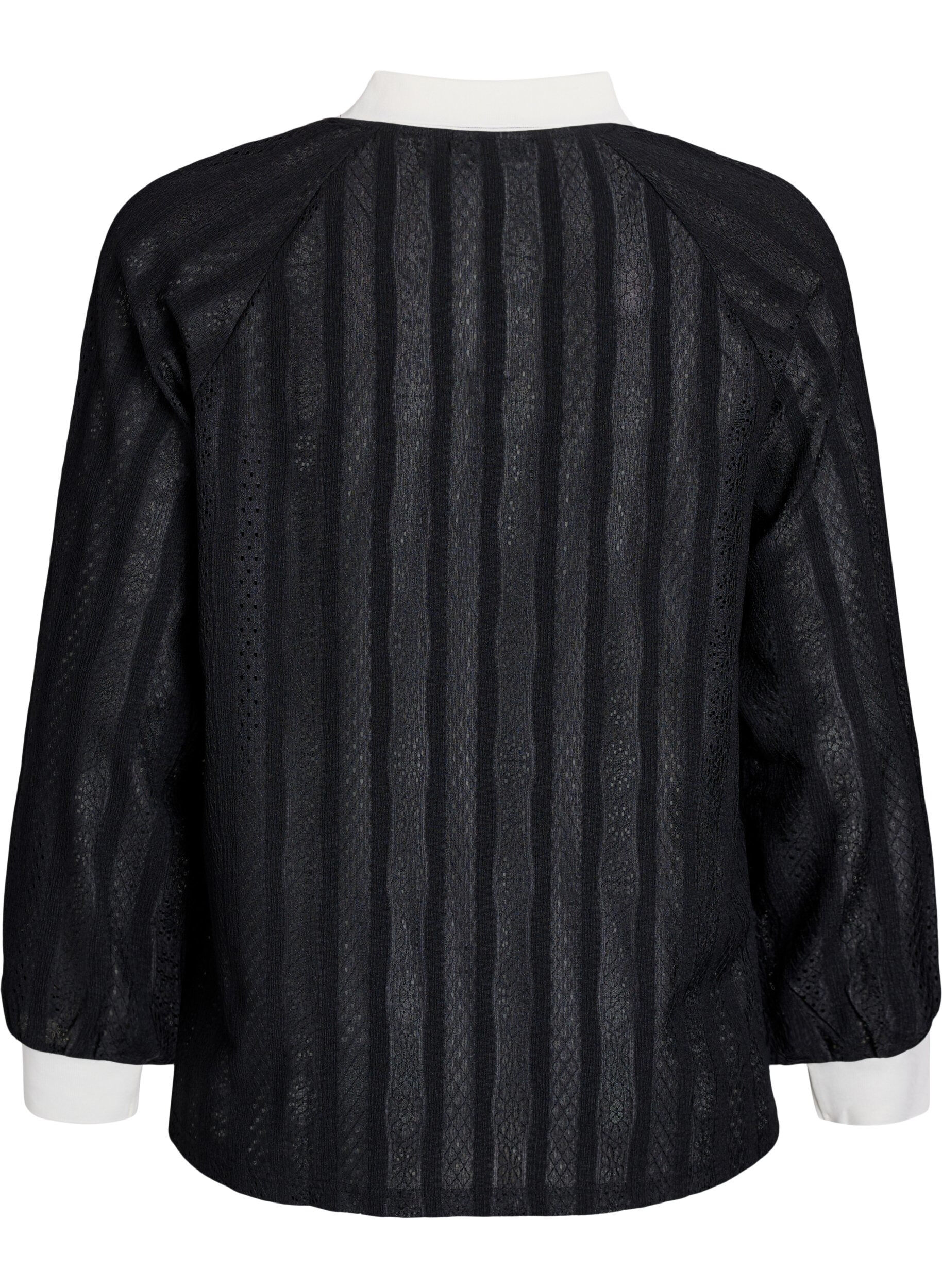 Zizzi Jerseybluse mit Struktur und Kontrastdetails, Schwarz, Packshot image number 1