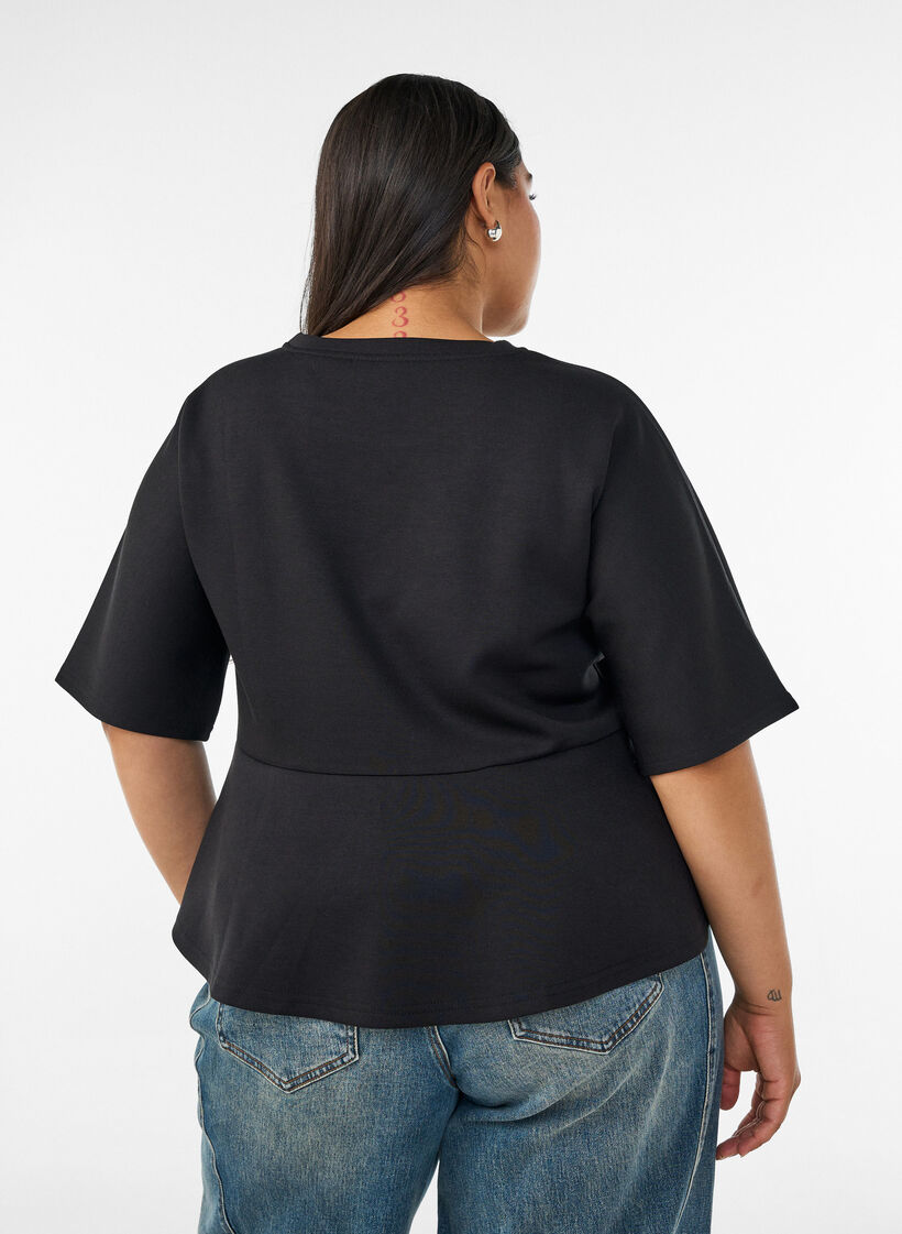 Peplum-Bluse mit ellenbogenlangen &Auml;rmeln, Schwarz, Model image number 2
