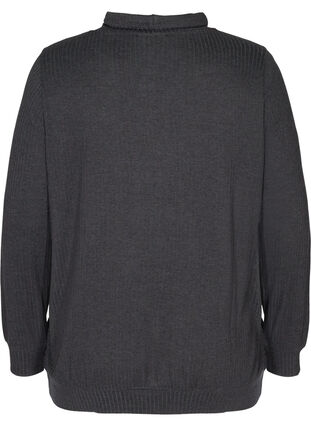 Langarm Bluse mit hohem Kragen und Tunnelzug, Dark Grey Melange, Packshot image number 1