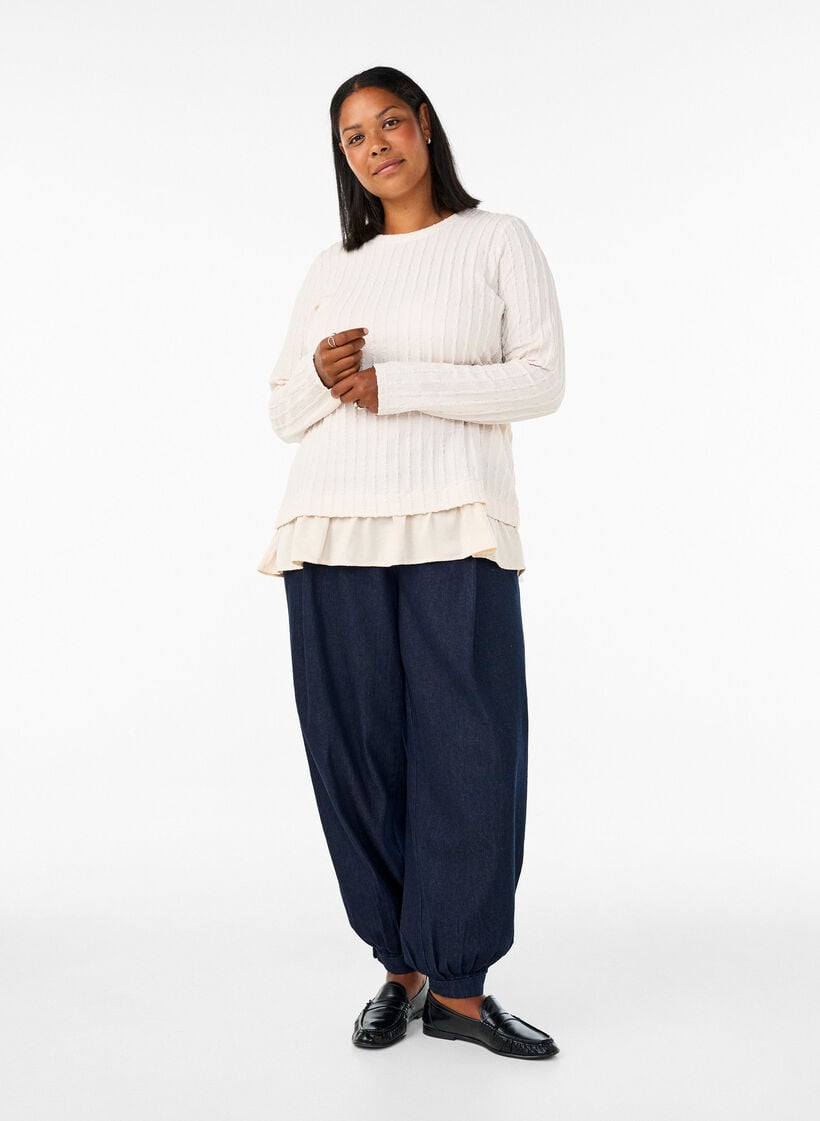 Strukturierte Bluse mit R&uuml;schensaum, Vanille, Model image number 1