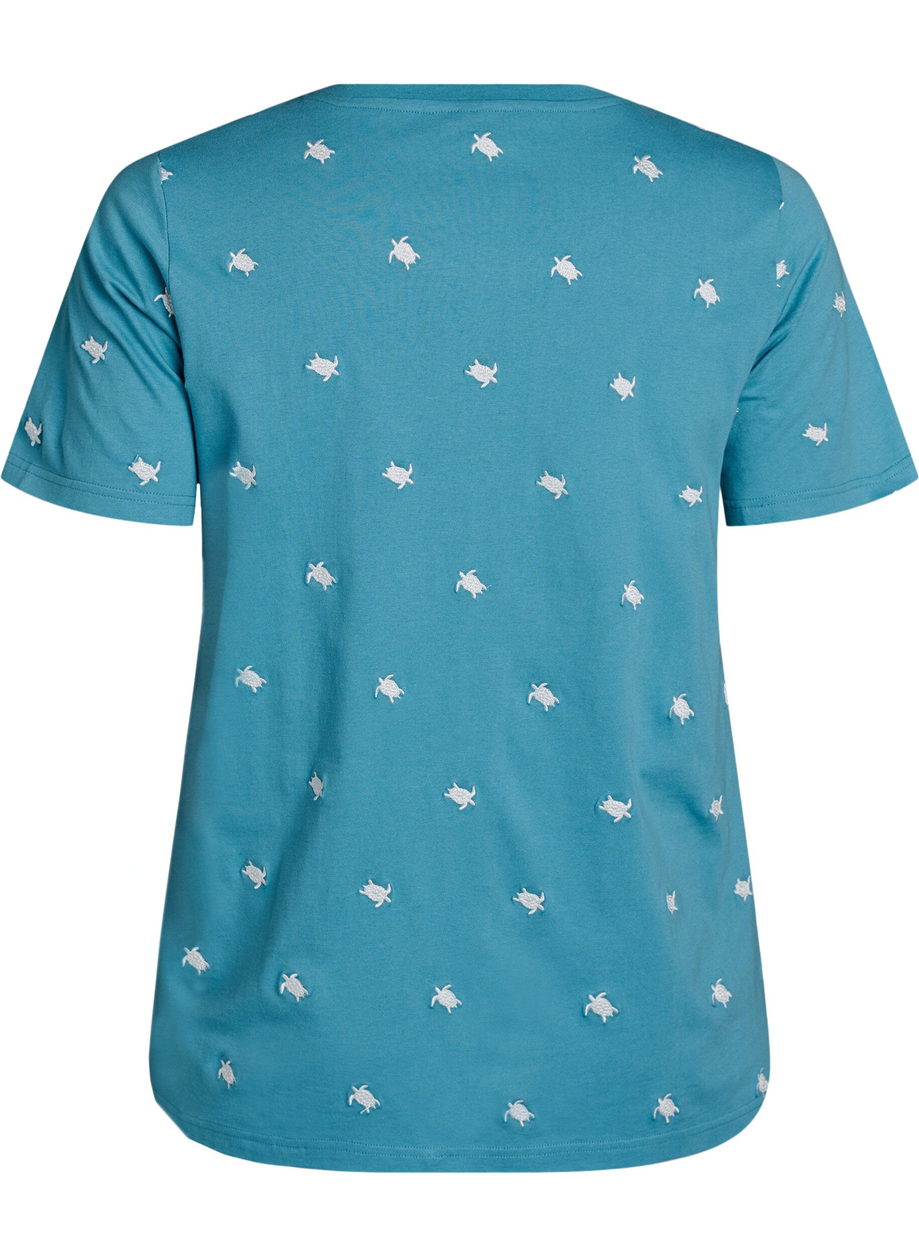 ZizziT-Shirt aus Bio-Baumwolle mit aufgestickten Motiven, Blau, Packshot image number 1