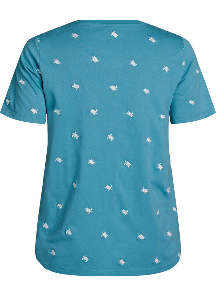 T-Shirt aus Bio-Baumwolle mit aufgestickten Motiven, Blau, Packshot image number 1
