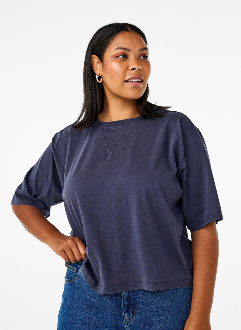 Boxy T-Shirt aus Bio-Baumwolle, Blau, Model image number 0