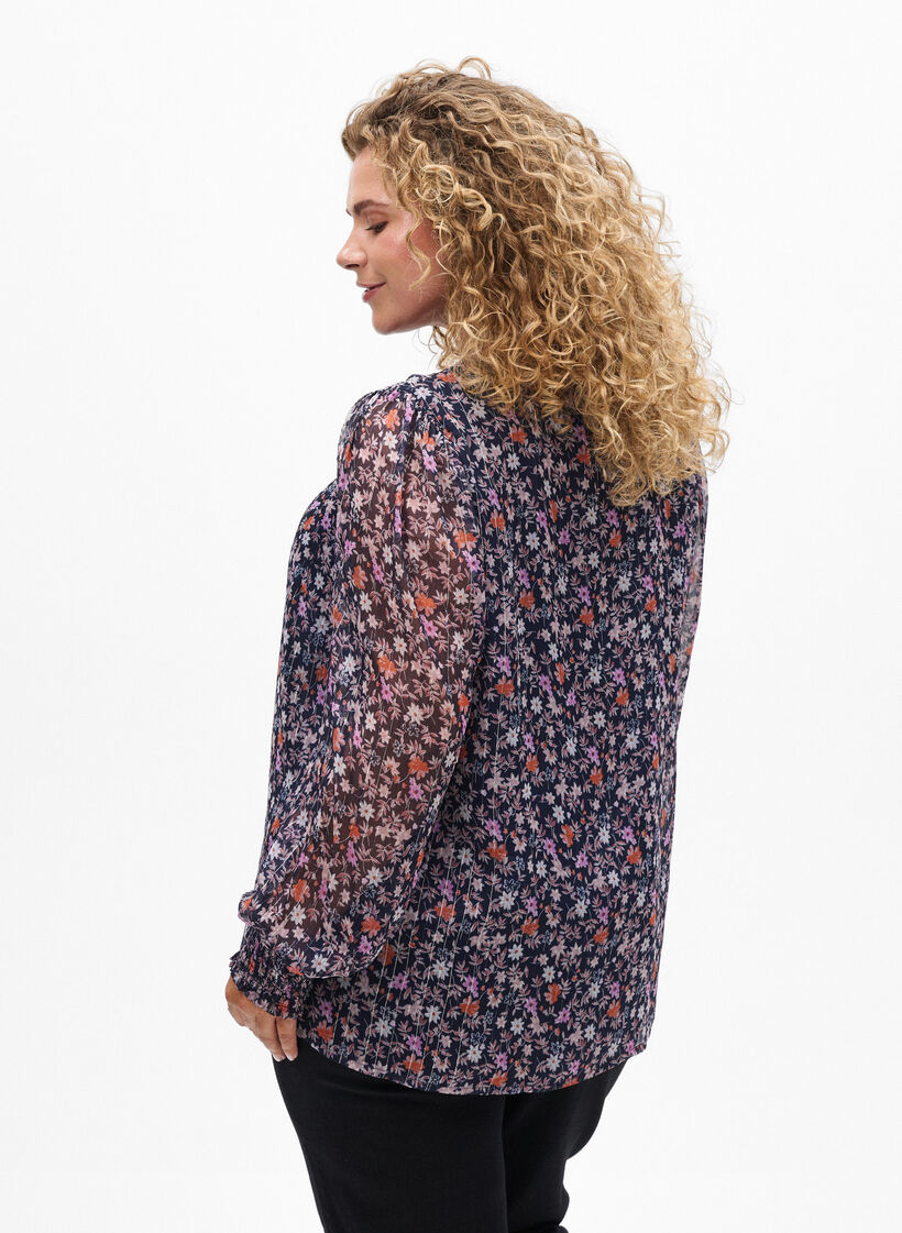 Bluse mit gebl&uuml;mtem Print und Glitzerfaden, Blau, Model image number 2