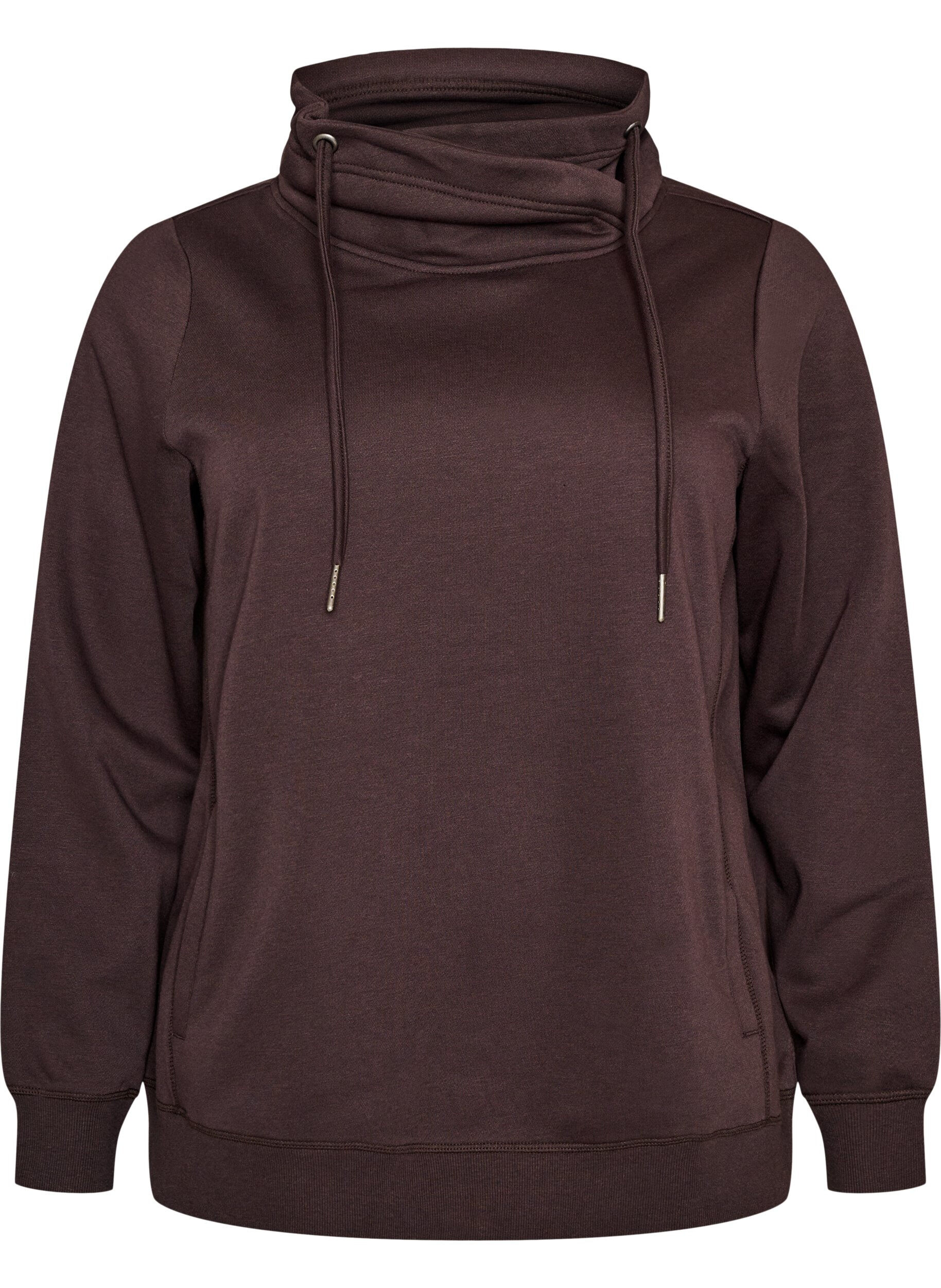 ZizziSweatshirt mit Stehkragen und Taschen, Braun, Packshot image number 0