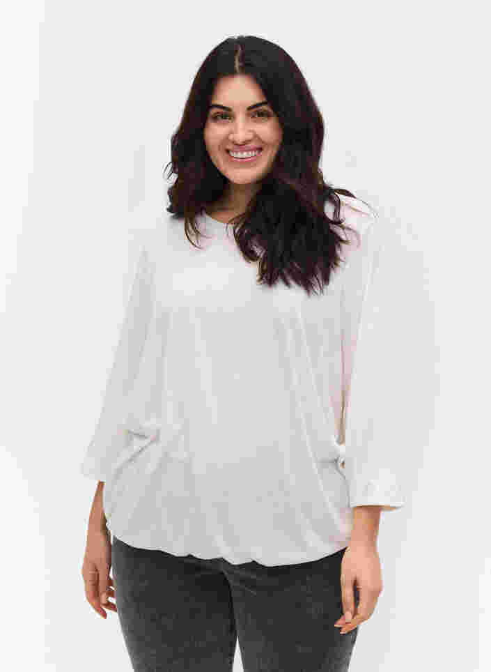 Einfarbige Bluse mit 3/4-Ärmel, White Mel, Model