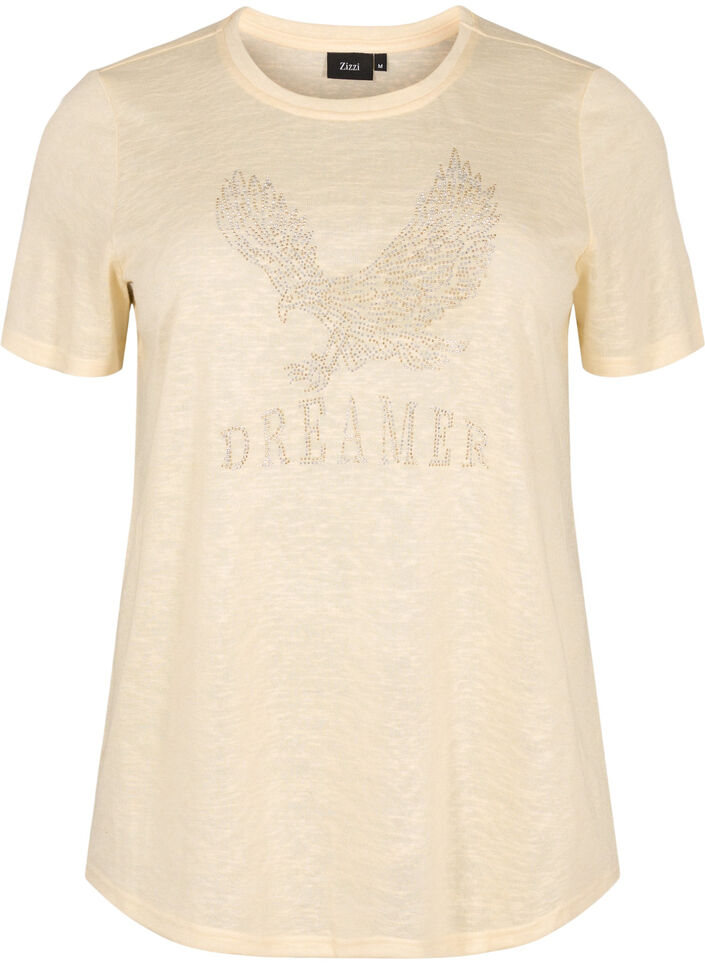 T-Shirt mit Nieten und Rundhalsausschnitt, Buttercream, Packshot image number 0