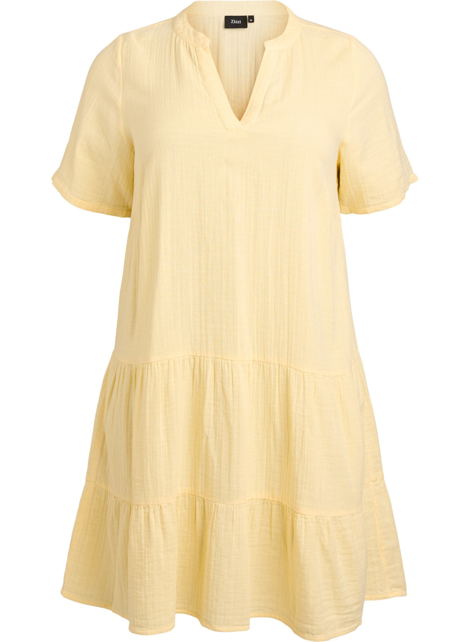 ZizziKurzes A-Linien-Kleid aus Baumwollmusselin, Gelb, Packshot image number 0
