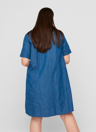 Denim Hemdkleid mit kurzen Ärmeln, Medium Blue denim, Model image number 1