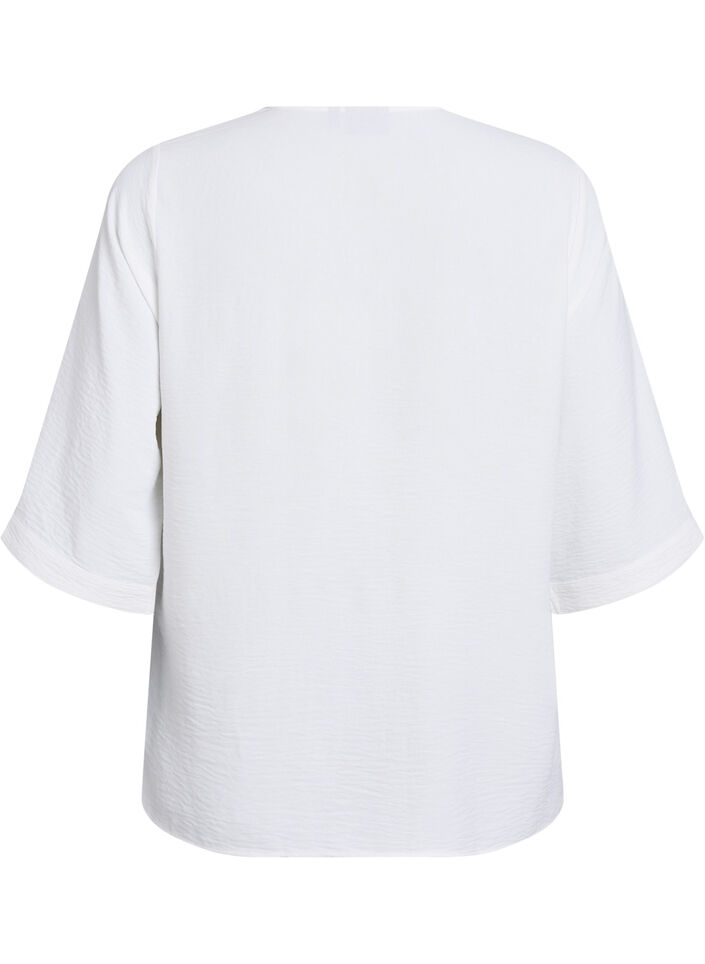 Bluse mit V-Ausschnitt und 3/4-&Auml;rmeln, Vanille, Packshot image number 1