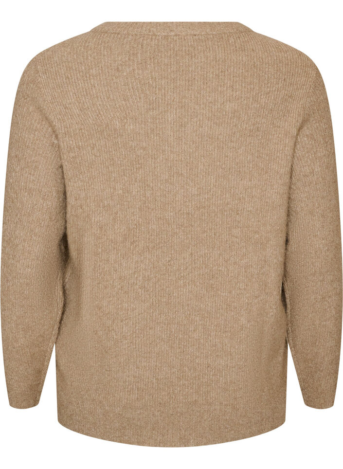 Melierte Strickbluse mit Rundhalsausschnitt, Beige, Packshot image number 1