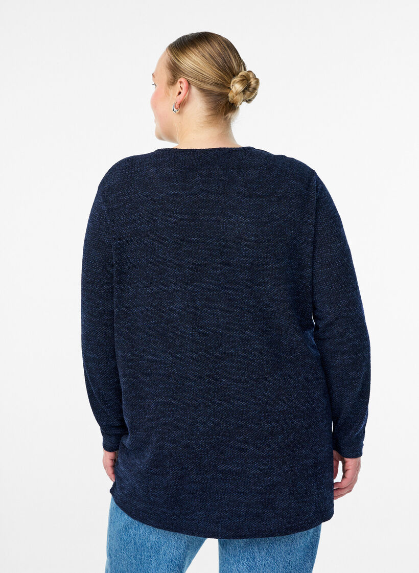 Lang&auml;rmelige Bluse mit Struktur, Blau, Model image number 2