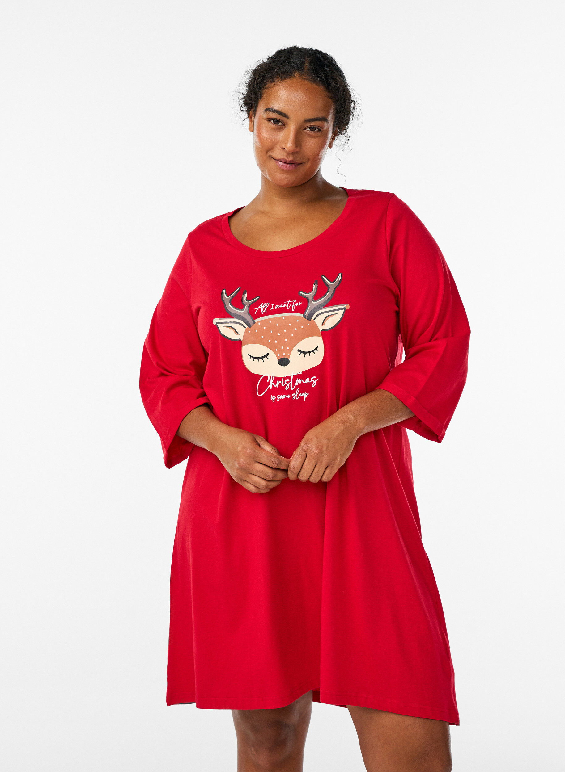 ZizziNachthemd aus Bio-Baumwolle mit Weihnachtsmotiv, Rot, Model image number 0