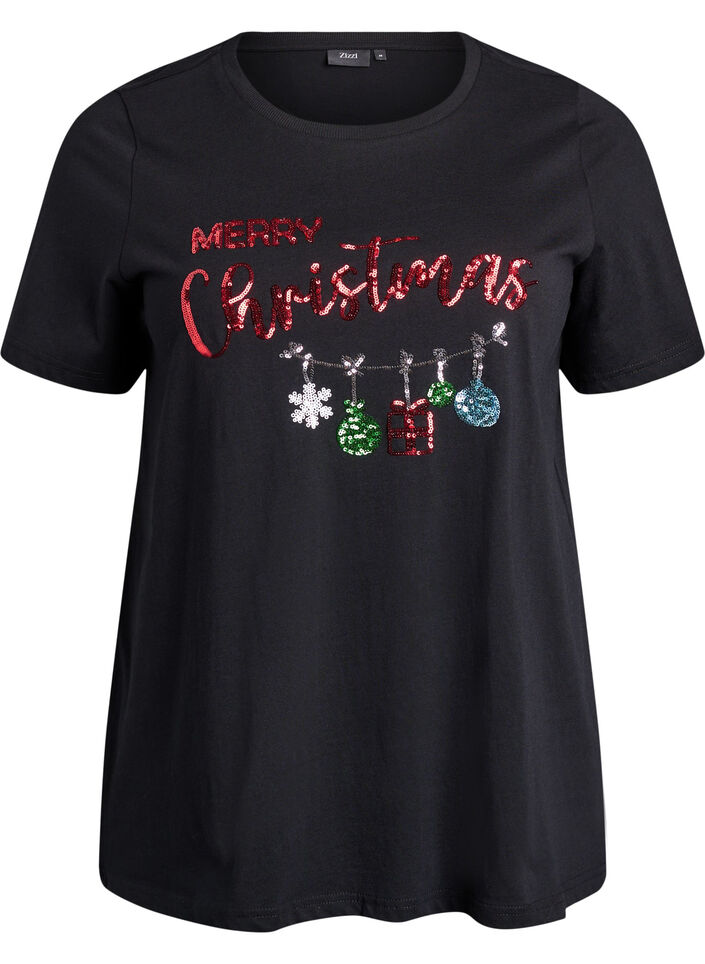 Weihnachts-T-Shirt aus Bio-Baumwolle, Schwarz, Packshot image number 0