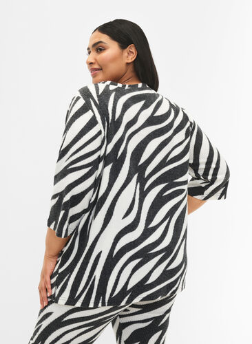 Bluse mit 3/4-Ärmeln und Zebramuster, White Zebra, Model image number 1