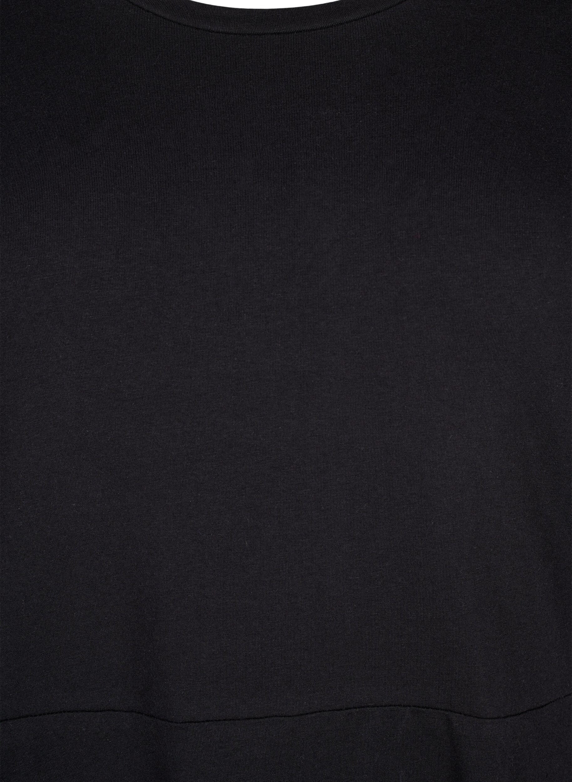 Zizzi Einfarbiges Baumwollkleid mit kurzen &Auml;rmeln, Black Solid, Packshot image number 2