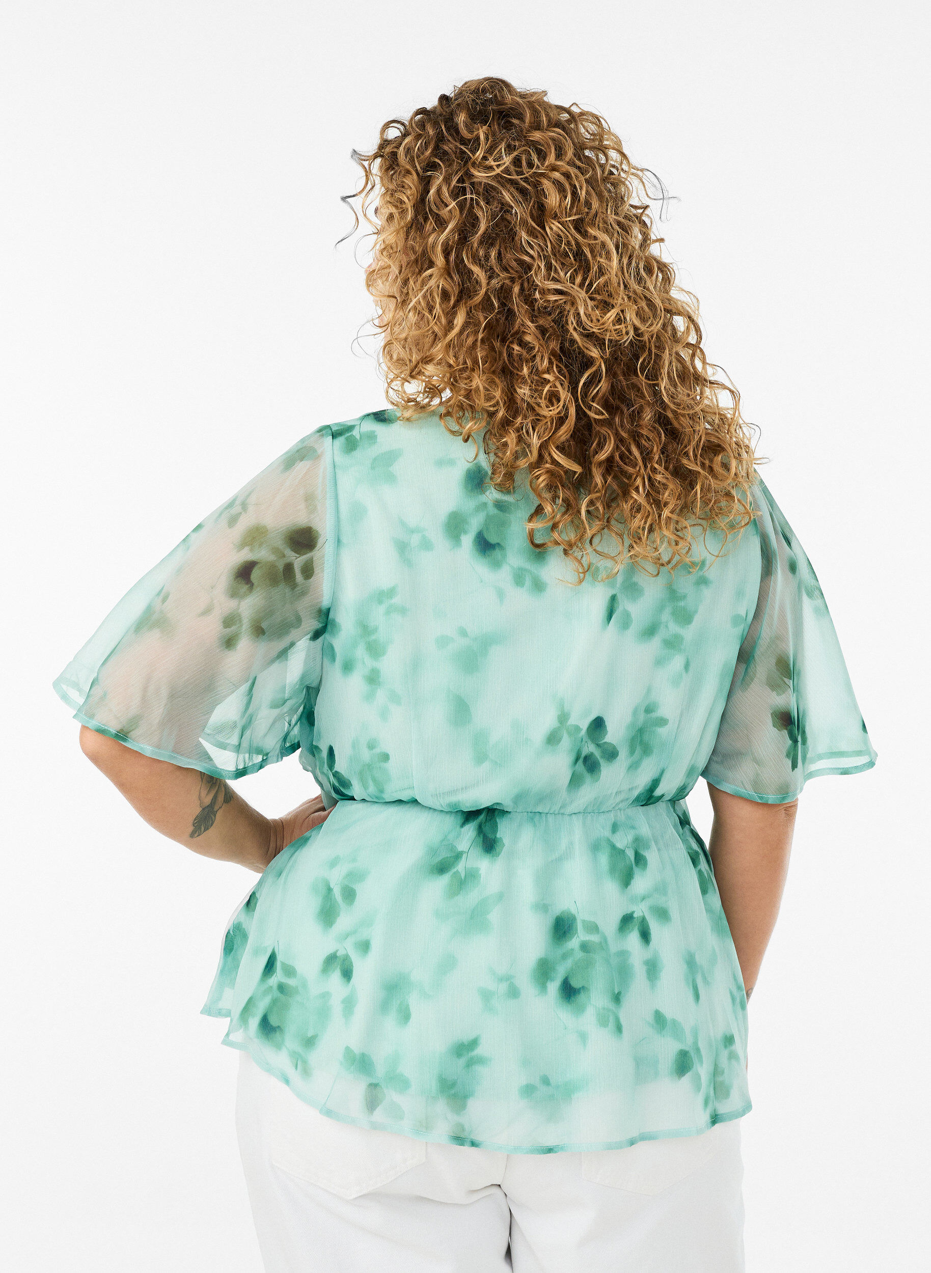 ZizziGebl&uuml;mte Chiffonbluse mit kurzen &Auml;rmeln, Gr&uuml;n, Model image number 2