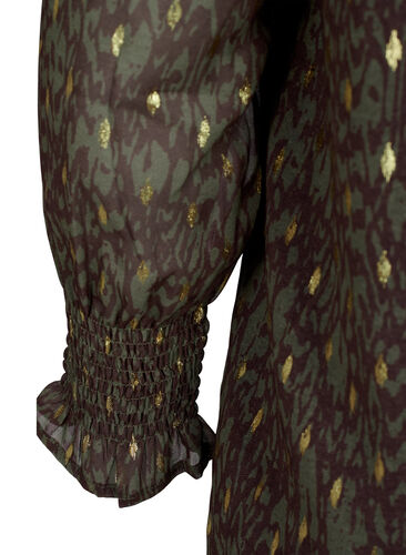 Bluse mit Aufdruck und langen Ärmeln, Green Ethnic AOP, Packshot image number 3