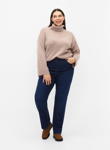 Megan-Jeans mit extra hoher Taille und normaler Passform, Dark blue, Model image number 0