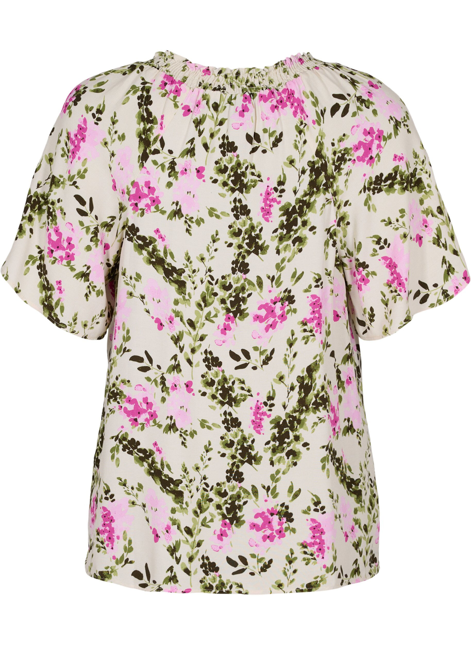 Zizzi Viskosebluse mit kurzen &Auml;rmeln, Green Pink AOP, Packshot image number 1