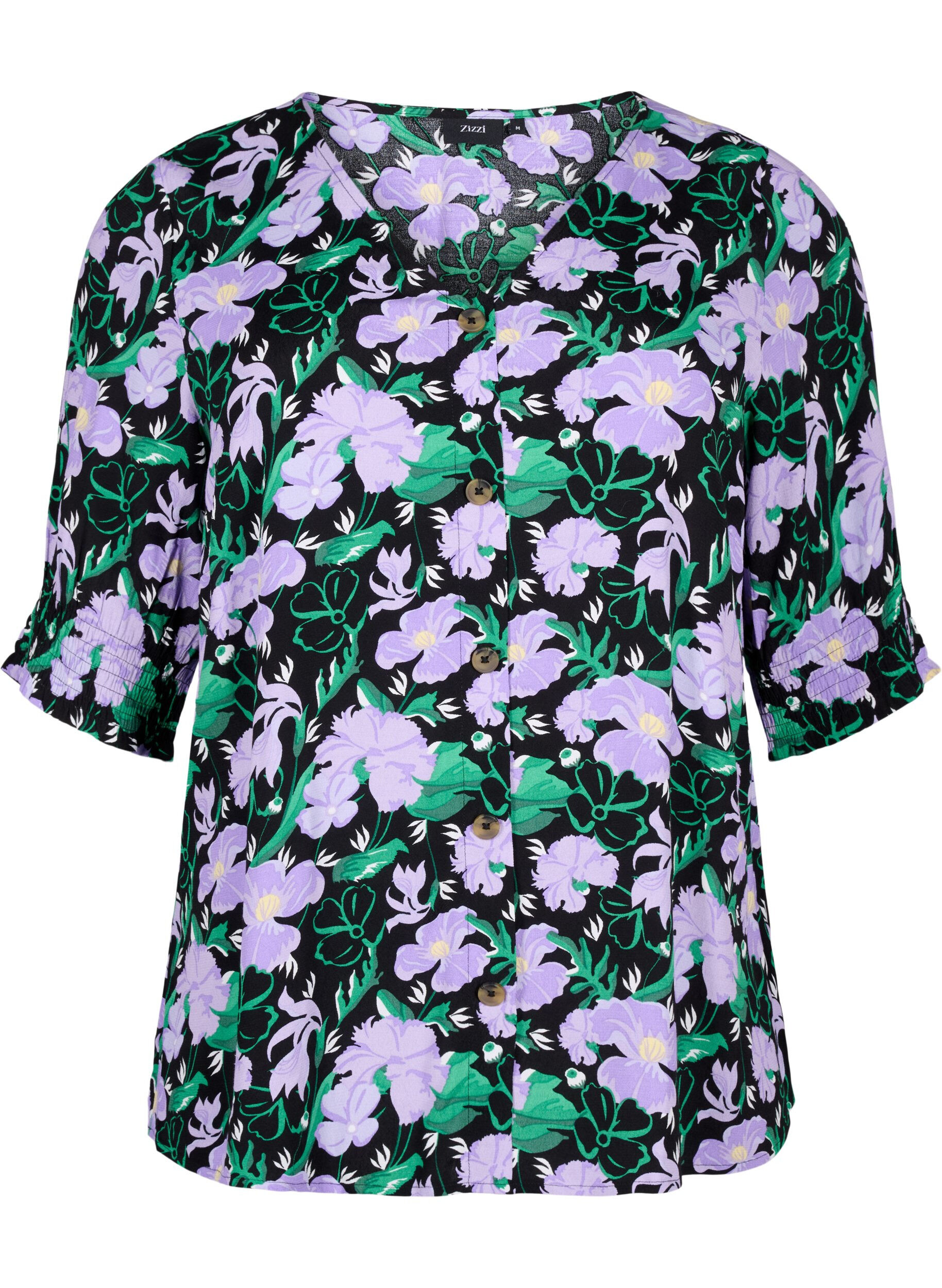 Zizzi  Viskosebluse mit Kn&ouml;pfen, Black Small Flower, Packshot image number 0