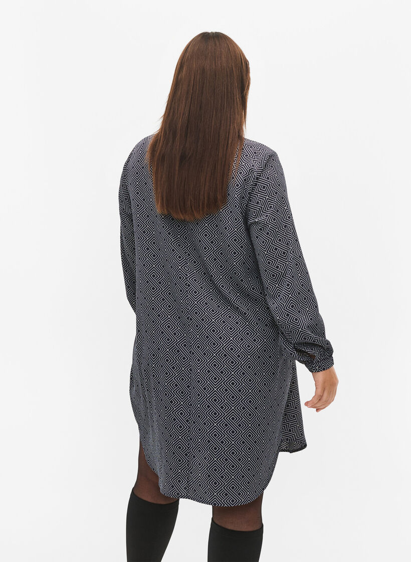 Kleid mit V-Ausschnitt und Aufdruck, Navy Graphic AOP, Model image number 1