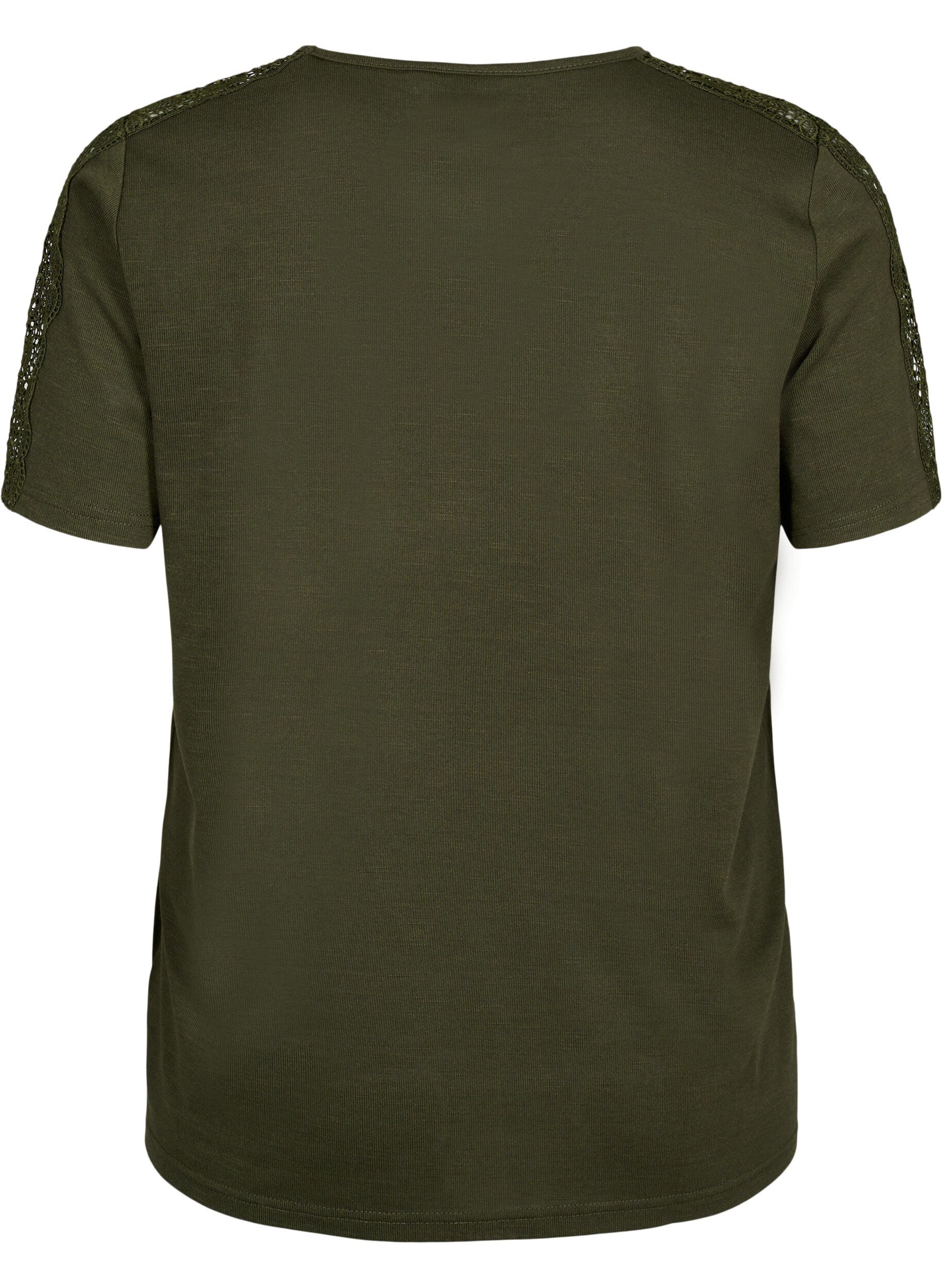 Zizzi Kurz&auml;rmelige Bluse mit Spitze und V-Ausschnitt, Forest Night, Packshot image number 1