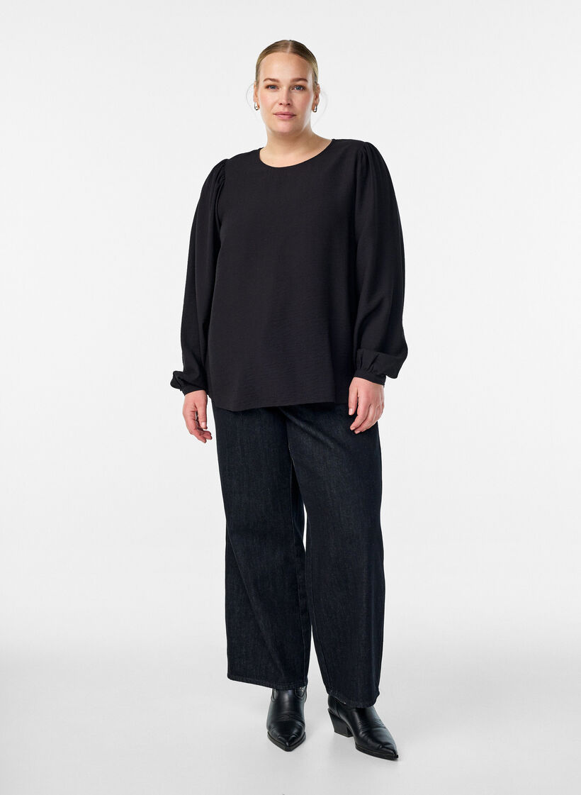 Langärmelige Viskosebluse, Schwarz, Model image number 1