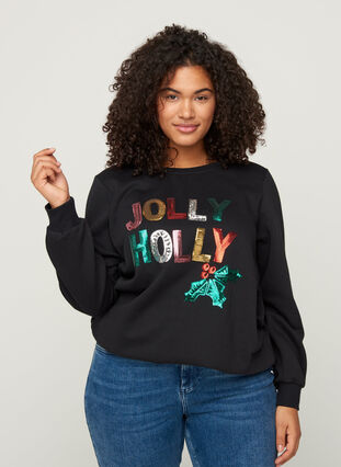 Weihnachtssweatshirt mit Pailletten, Black, Model image number 0