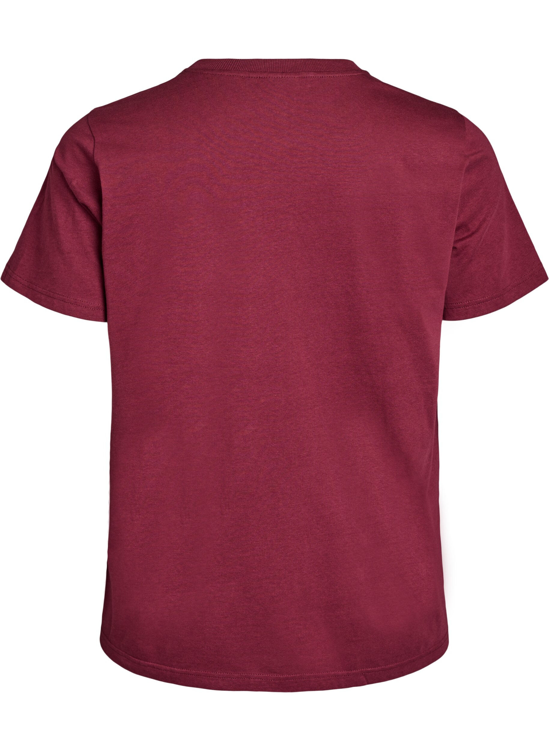 ZizziBasic-T-Shirt aus Baumwolle mit Rundhalsausschnitt., Dunkles Bordeaux, Packshot image number 1