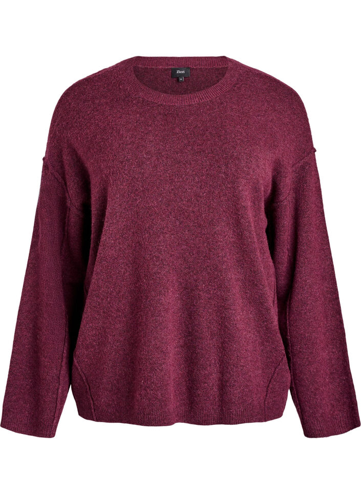 Lockerer Strickpullover mit Kontrastn&auml;hten, Dunkles Bordeaux, Packshot image number 0