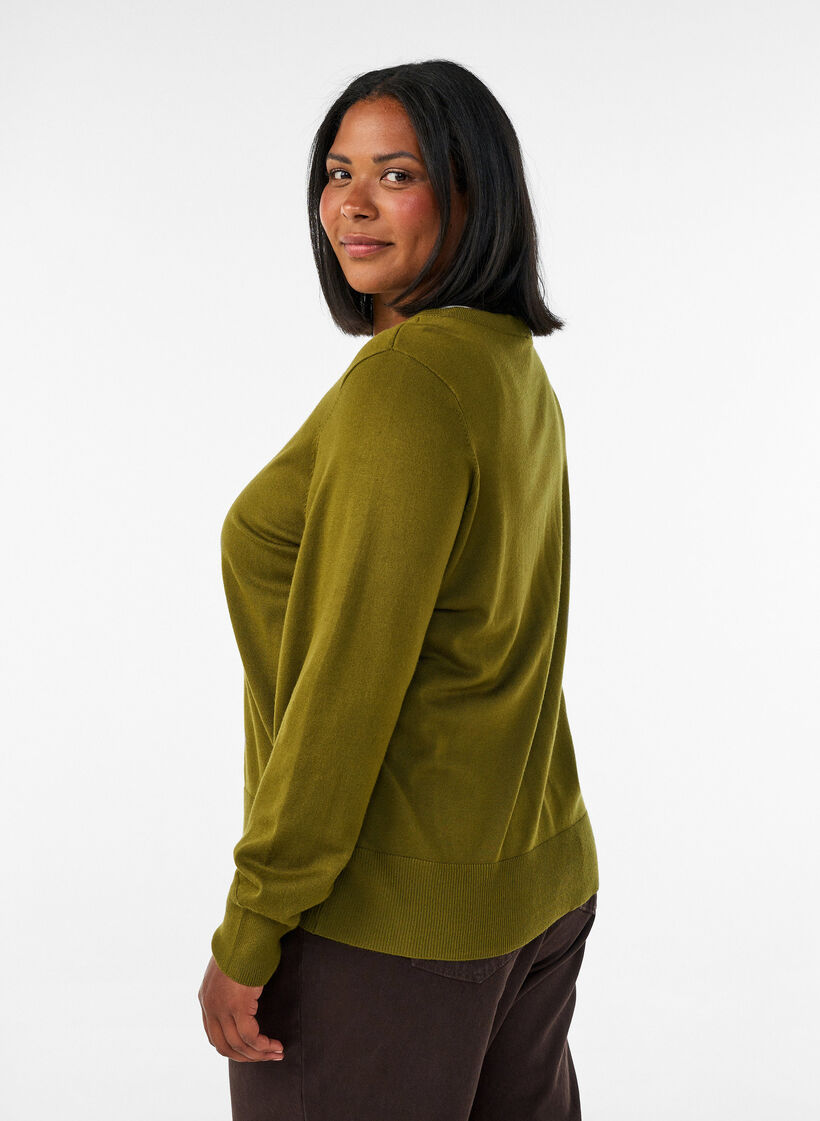 Strickjacke mit Rundhalsausschnitt und Kn&ouml;pfen, Gr&uuml;n, Model image number 2