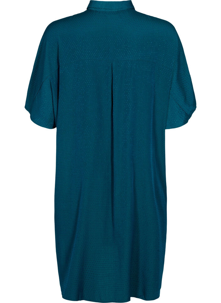 Kurzärmeliges Hemdblusenkleid mit gepunktetem Muster, Deep Teal, Packshot image number 1