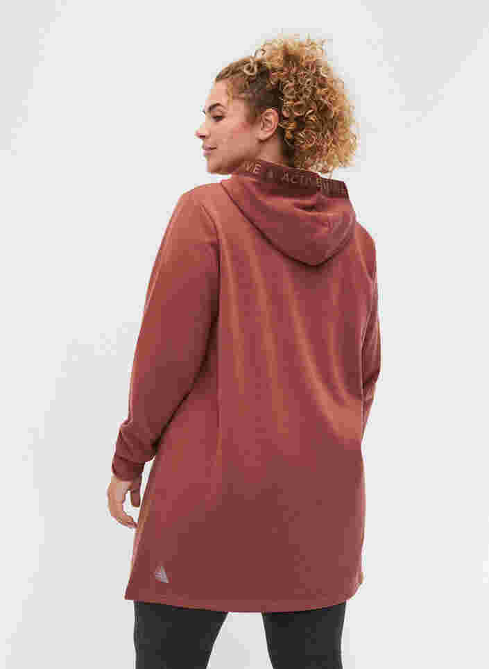 Langes Sweatshirt mit Kapuze und sportlichen Details, Mahogany, Model image number 1