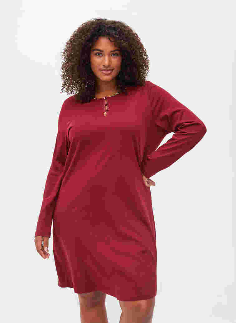 Nachthemd aus Baumwolle mit langen Ärmeln, Cabernet, Model