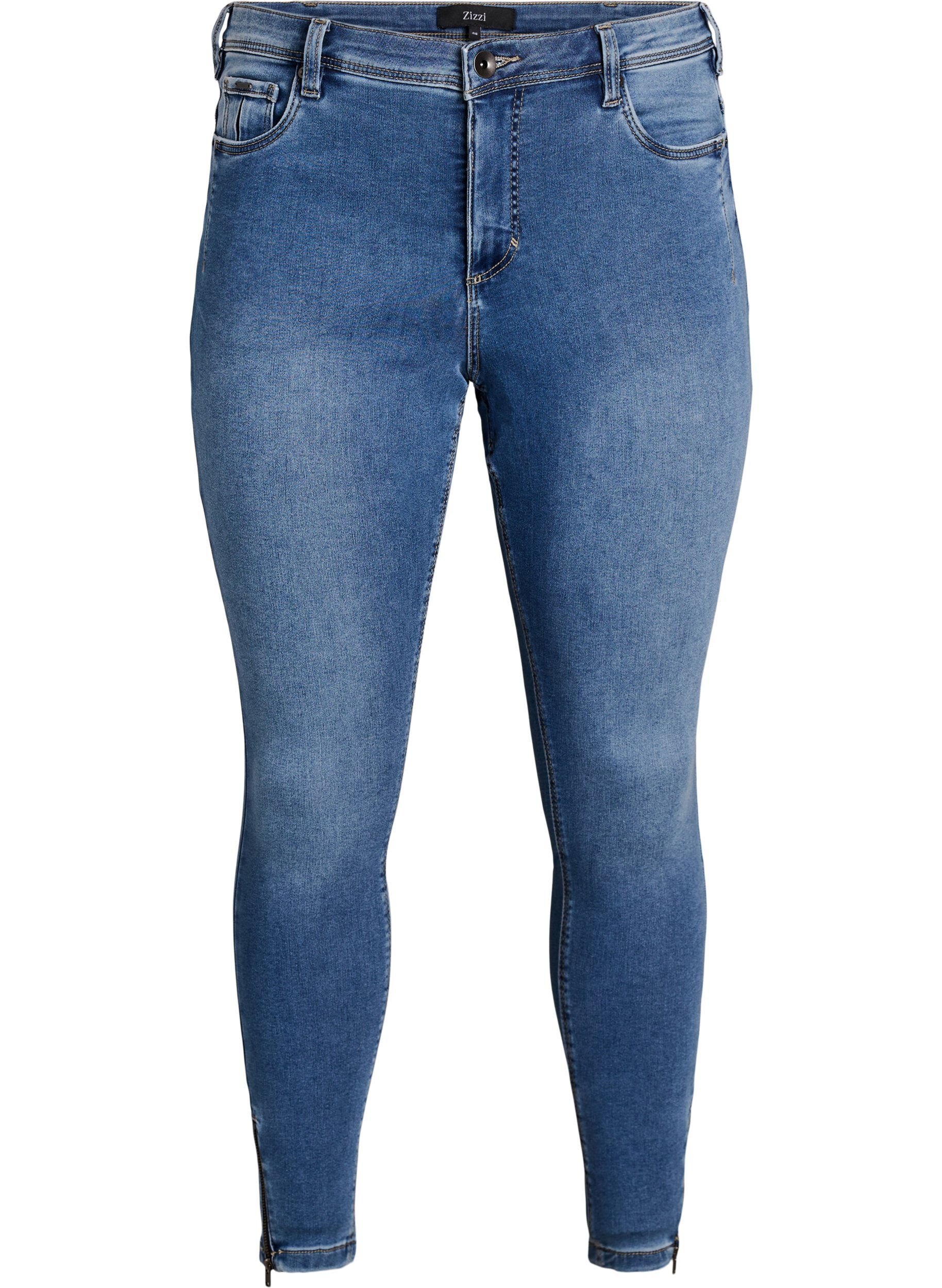 Zizzi Kurze Amy Jeans mit Rei&szlig;verschlussdetail., Blau, Packshot image number 0