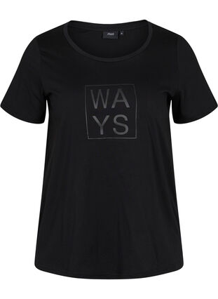 Kurzarm T-Shirt aus Baumwolle mit Aufdruck, Black WAYS, Packshot image number 0