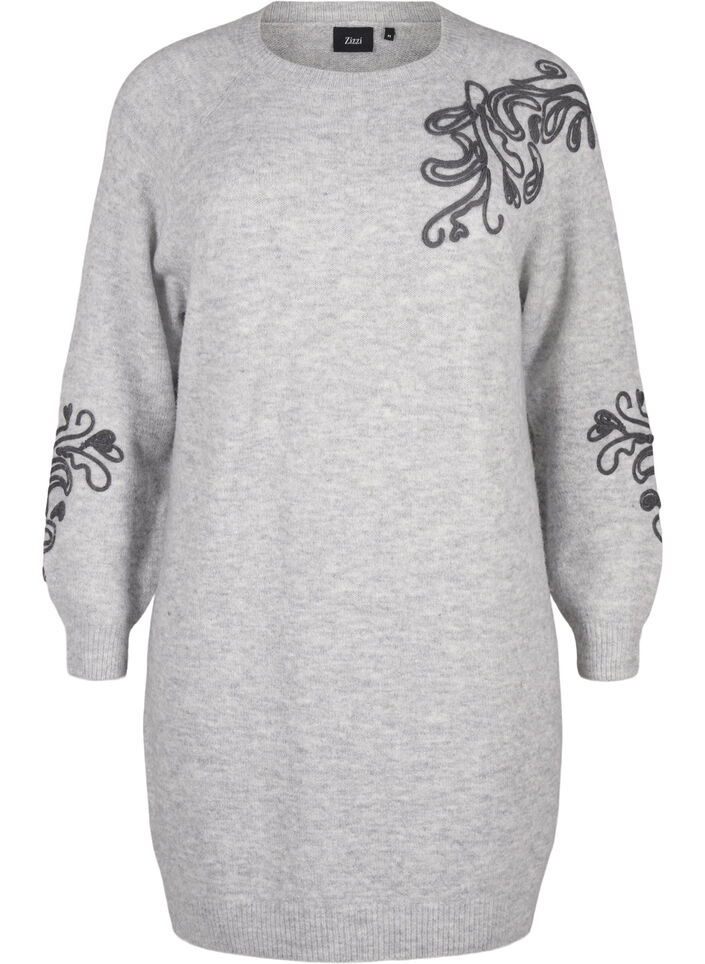 Strickkleid mit Deko, Light Grey Melange, Packshot image number 0