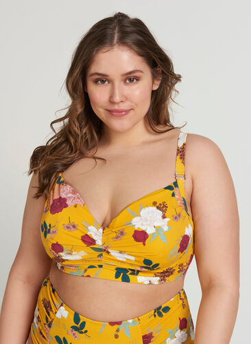Bikini-Oberteil , Yellow Flower Print, Model image number 0