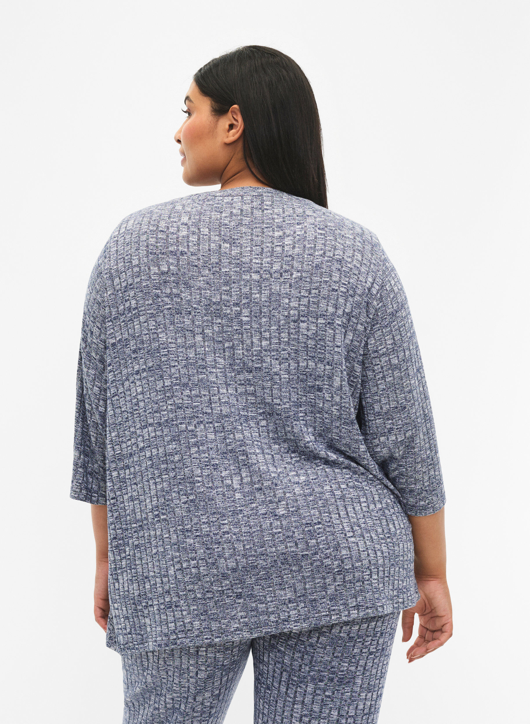 Zizzi Melange Bluse mit Rundhalsausschnitt und 3/4-&Auml;rmeln, Dress Blues Mel., Model image number 1