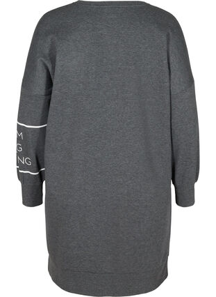 Langarm Sweatkleid mit Printdetail, Dark Grey Melange, Packshot image number 1