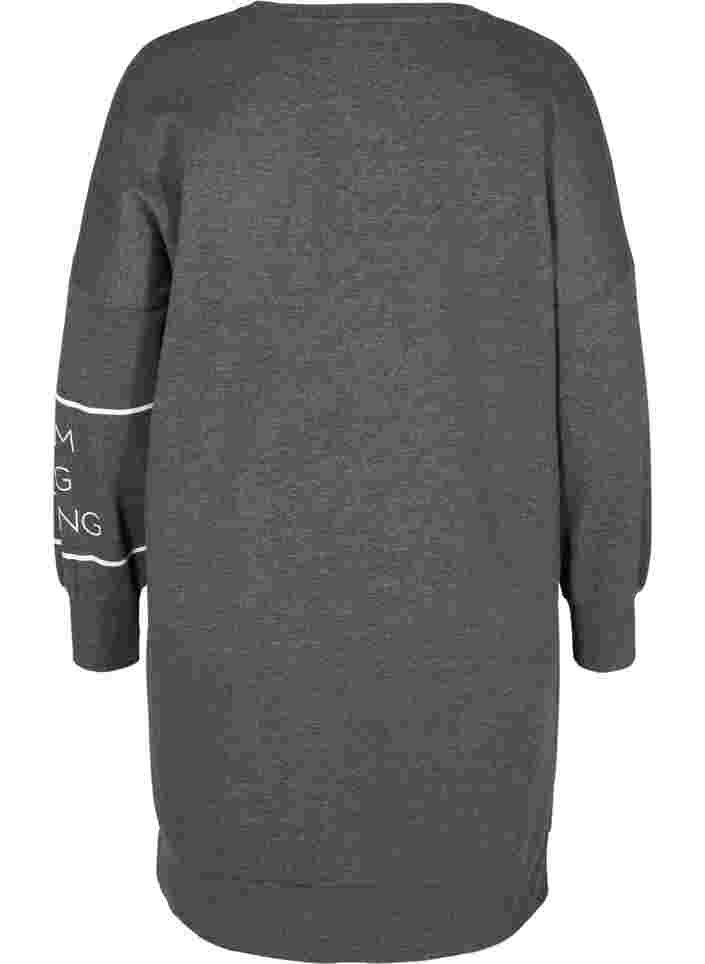 Langarm Sweatkleid mit Printdetail, Dark Grey Melange, Packshot image number 1