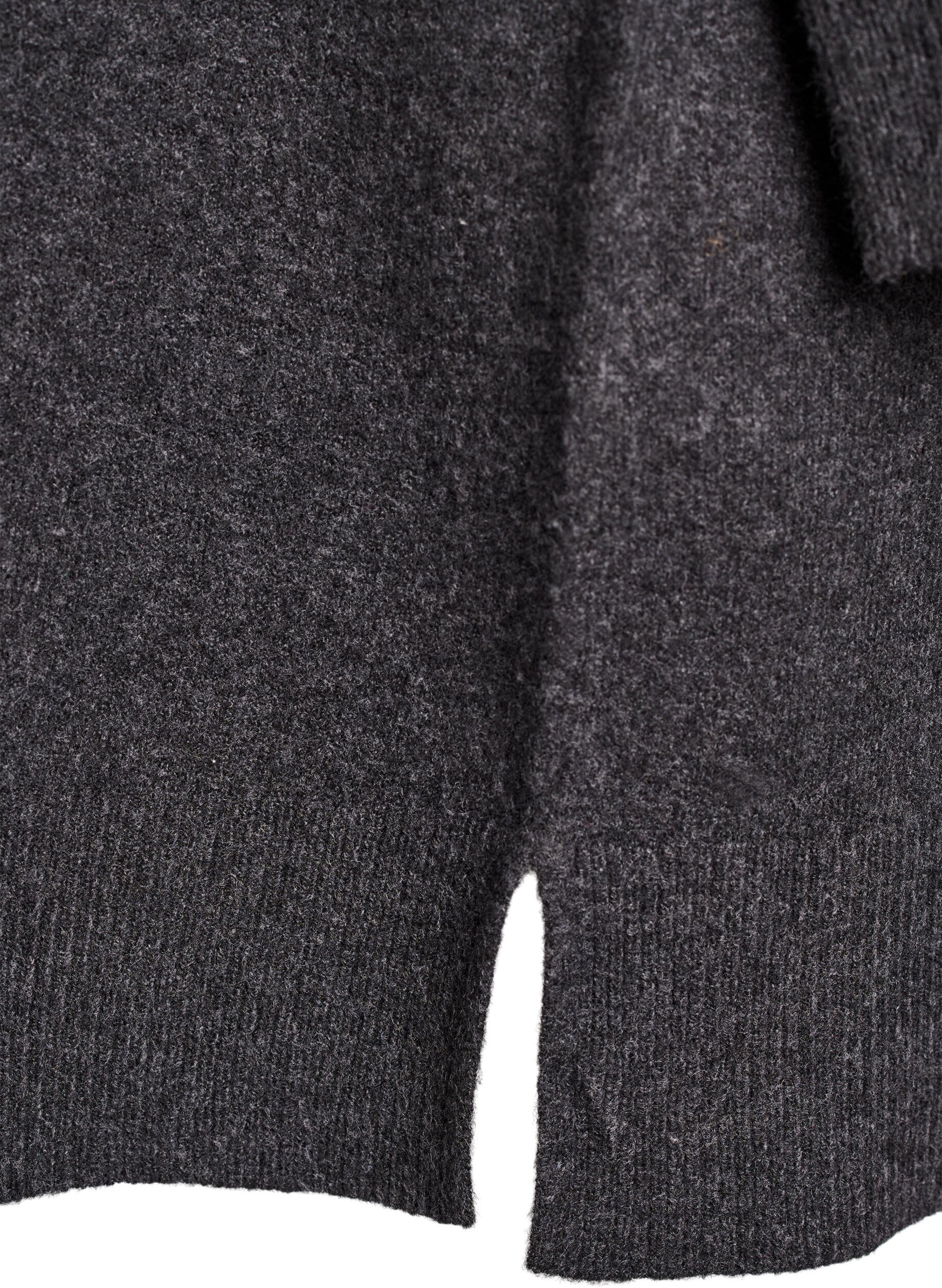 Zizzi Kurzes Strickkleid mit Polokragen und Kn&ouml;pfen, Grau, Packshot image number 3