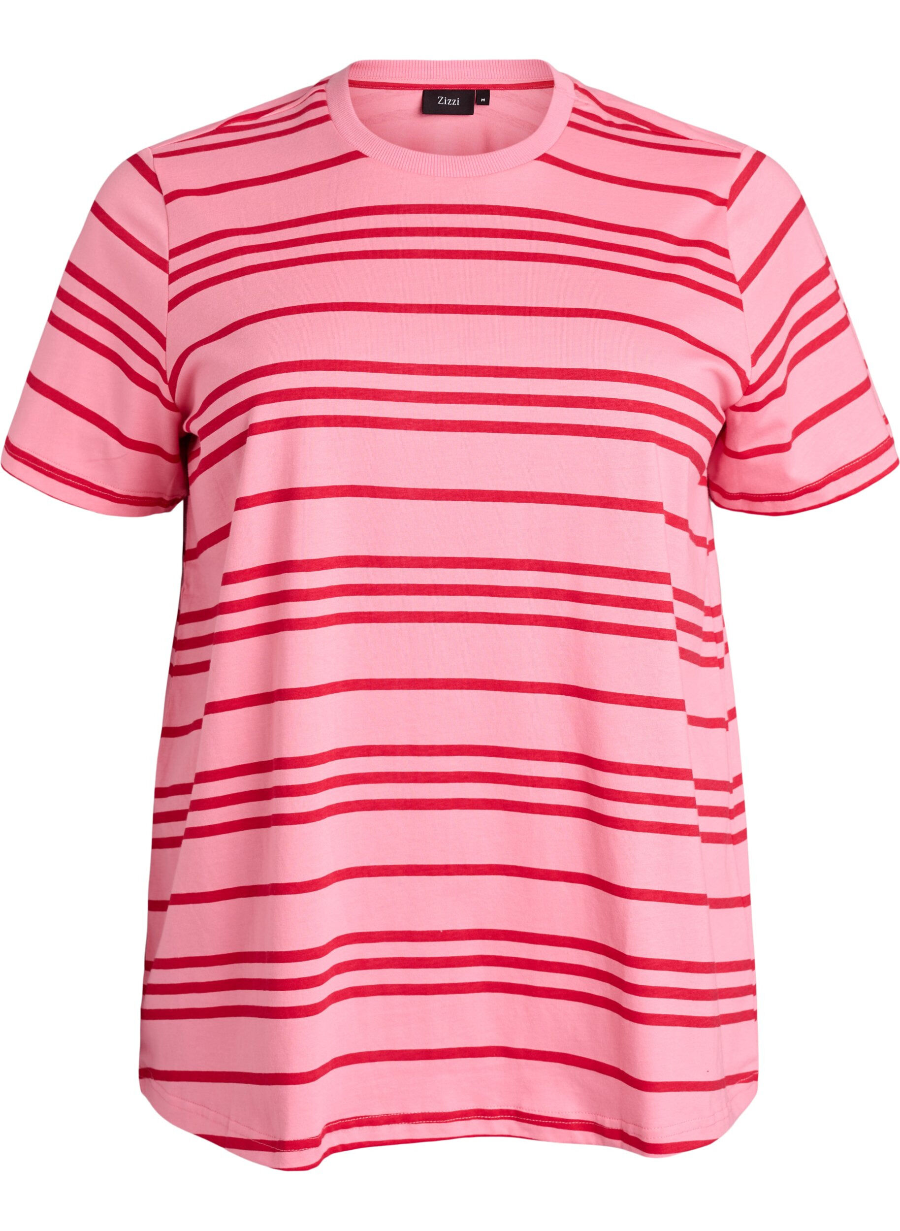 Zizzi Gestreiftes T-Shirt aus Baumwolle, Pink, Packshot image number 0