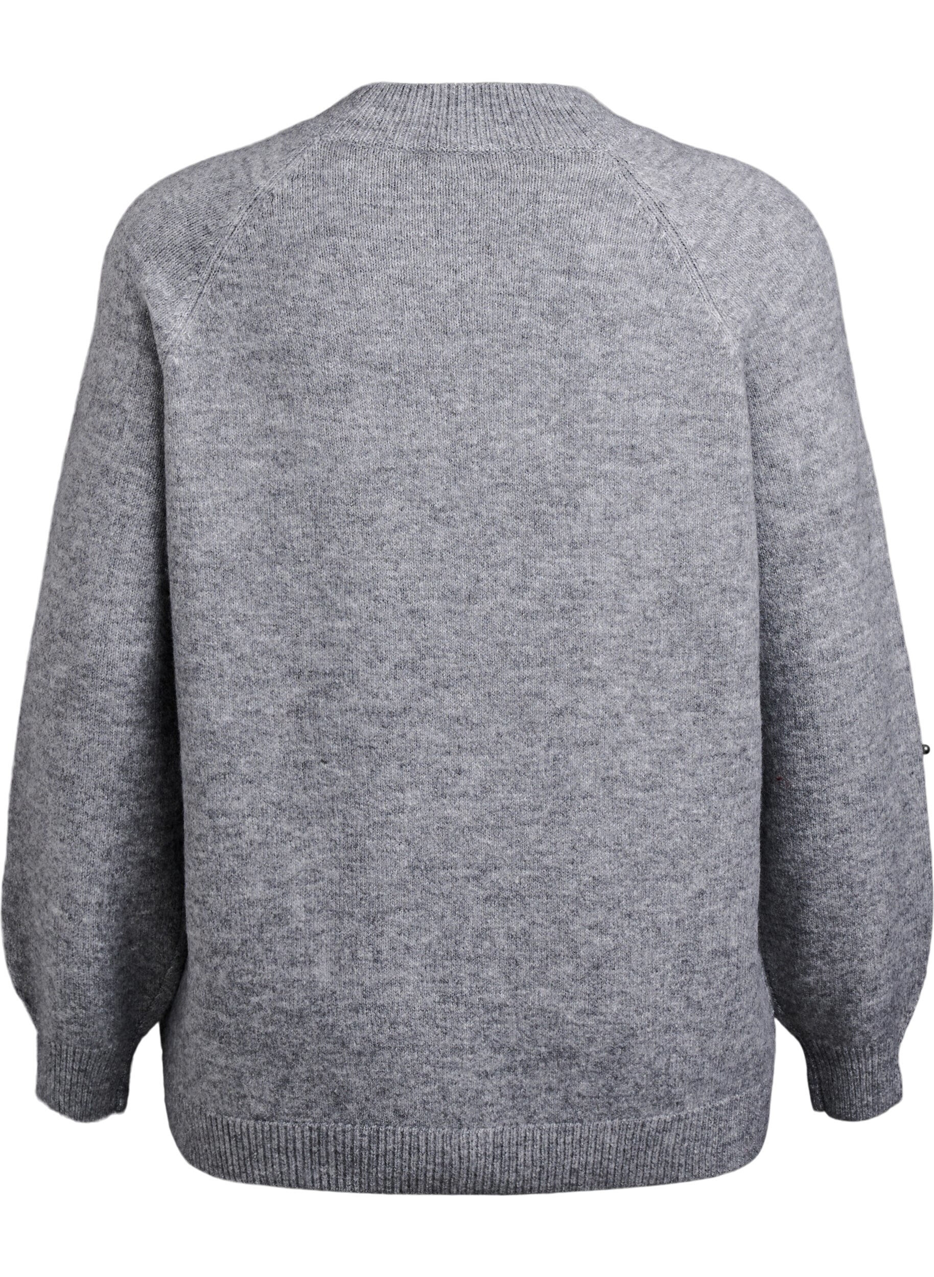 ZizziPullover mit Perlenstickerei, Grau, Packshot image number 1