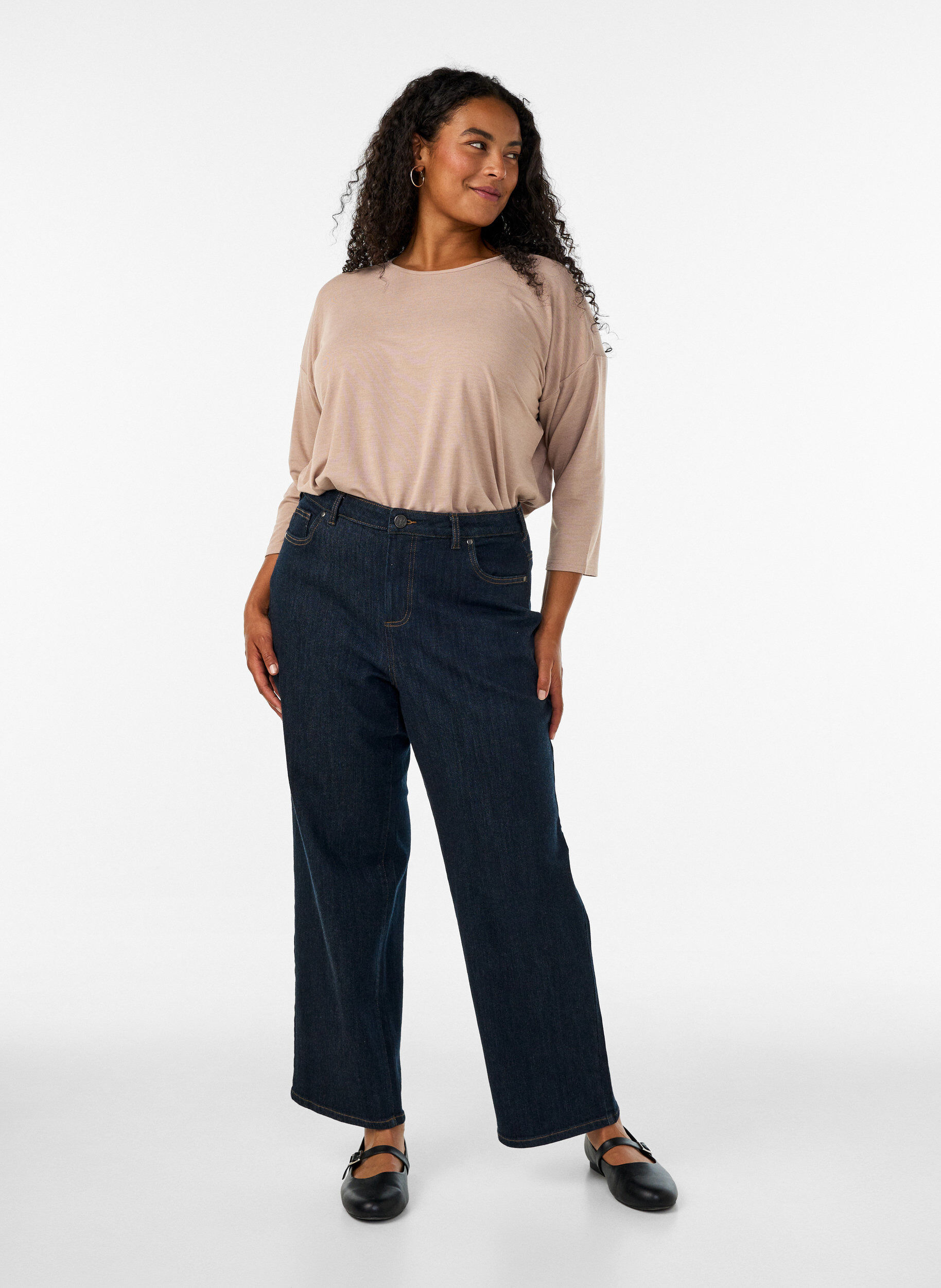 ZizziBluse aus Jersey mit 3/4-&Auml;rmeln, Beige, Model image number 1